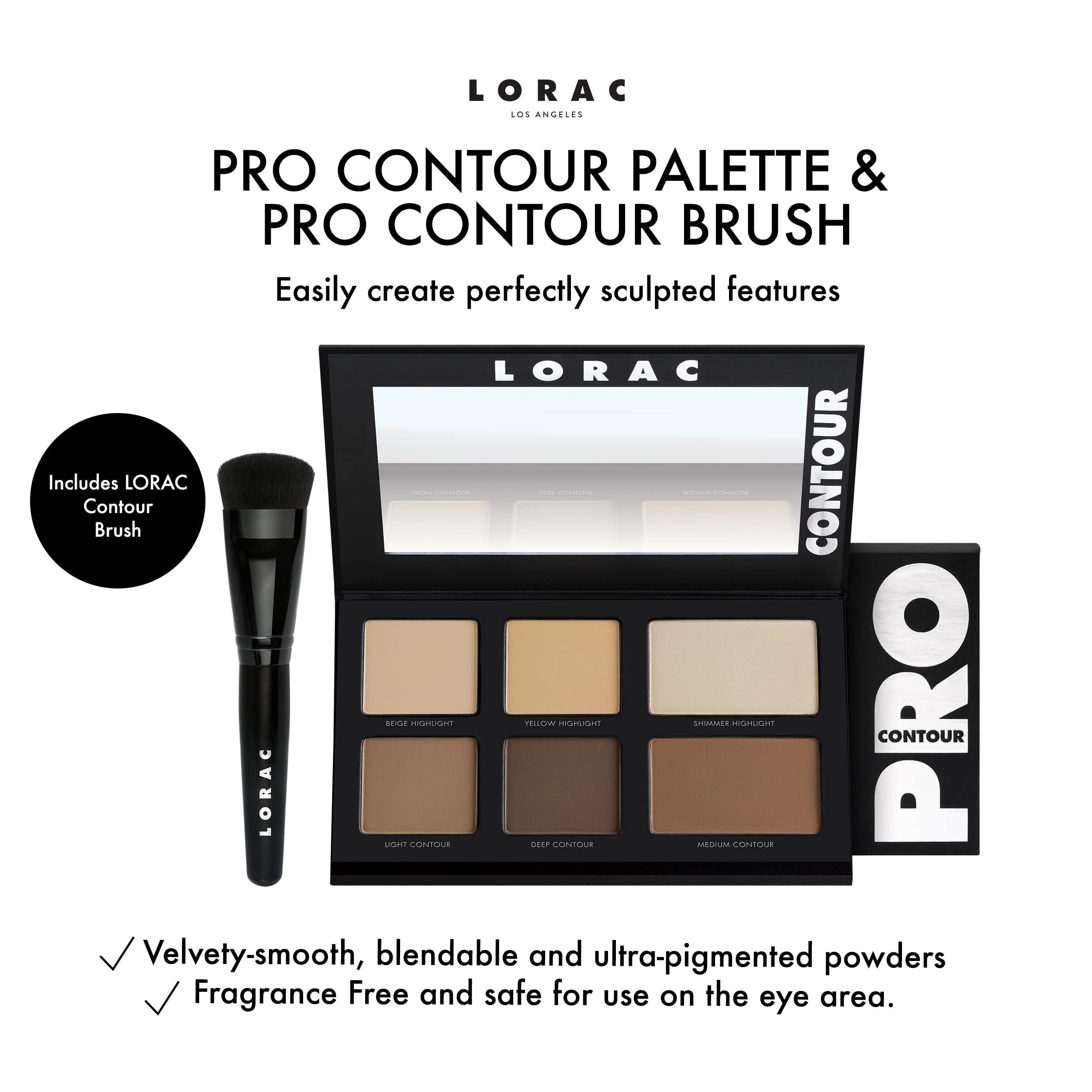 LORAC PRO Contour Palette & Contour Brush | Contour Powders & Highlighter Makeup | Mirror Compact