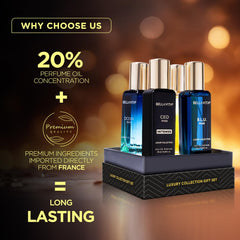 BellaVita Luxury Eau De Parfum Gift Set for Men | Includes OUD Gold, Ocean, B.L.U, & CEO Man Perfume | Long-Lasting Fragrance | Mens Perfume Set | Oud Perfume for Men | Collection Perfumes – 4 x 20ml
