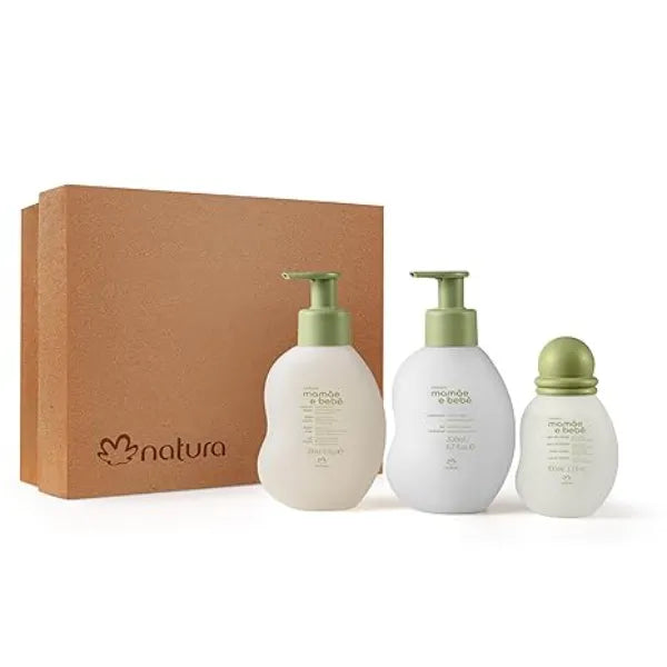 Natura Mom & Baby Triple Care Set Brazilian, Vegan, Hypoallergenic & Dermatologist Tested Moisturizer, Cleanser & Cologne Mom & Baby Bath & Body Essentials