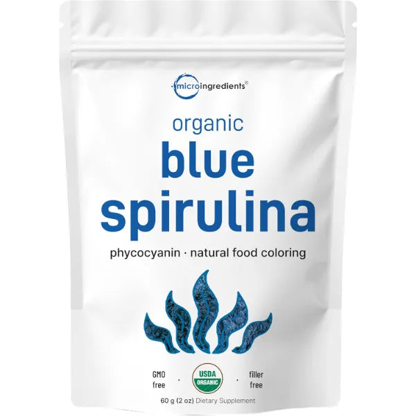 Micro Ingredients Organic Blue Spirulina Powder (Phycocyanin Extract), 60 Servings - No Fishy Smell, 100% Vegan Protein from Blue-Green Algae, Natural Luminous Food Coloring for Smoothies, Baking, Drinks & Cooking