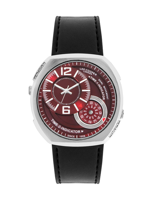 Lee Cooper Men's 2035+Y120F1 Movement Watch, Analog Display and Leather Strap - LC07805.381, Black