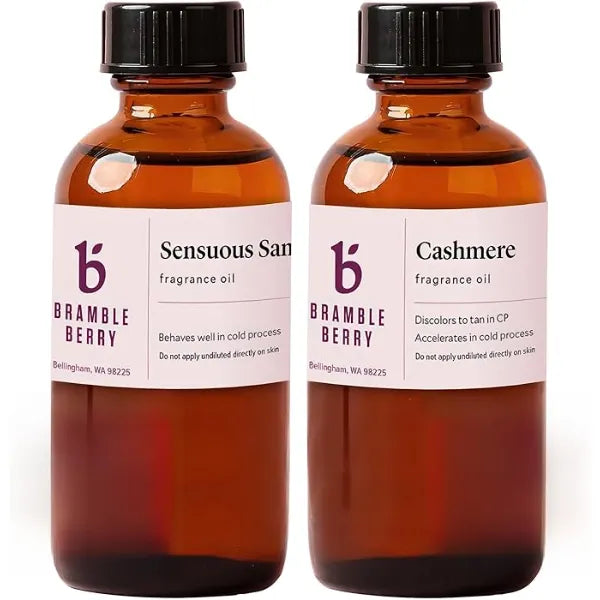 Bramble Berry Sensuous Sandalwood & Cashmere Fragrance Oil Set 2 x 2 oz Exotic Woodsy + Warm Cozy Scents for Soap Making, Candles, Lotion, Bath Bombs & Perfume Skin Safe, Vegan, Phthalate Free