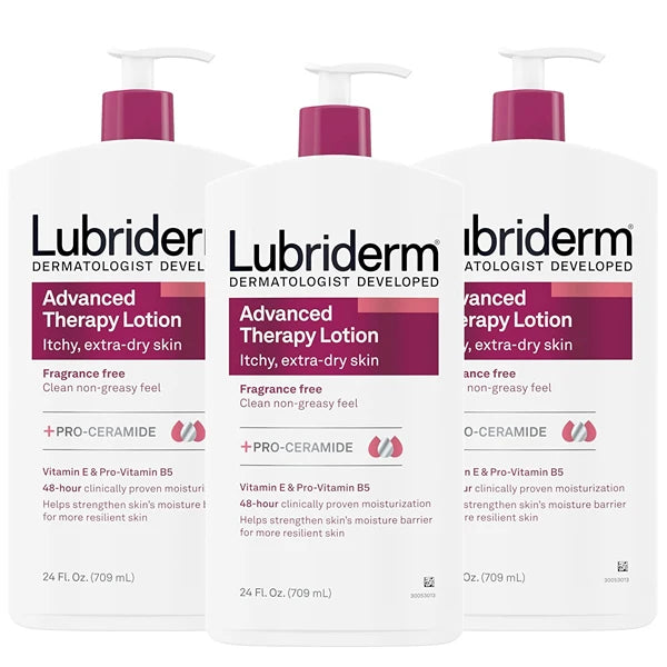 Lubriderm Advanced Therapy Moisturizing Lotion with Vitamins E and B5, Deep Hydration for Extra Dry Skin, Non-Greasy Formula, 24 fl. oz (Pack of 3)