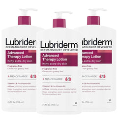 Lubriderm Advanced Therapy Fragrance-Free Moisturizing Lotion with Vitamins E and Pro-Vitamin B5, Intense Hydration for Extra Dry Skin, Non-Greasy Formula, Pack of Three, 3 x 24 fl. oz