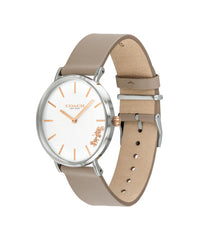 COACH WOMEN'S SILVER WHITE DIAL STONE CALFSKIN STRAP WATCH - 14503119
