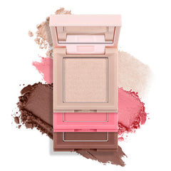 Apooliy Blush Highlighter Contour 3 in 1 Makeup Palette,Matte Shimmer Illuminator Compact Powder,Highly Pigmented Bronzer