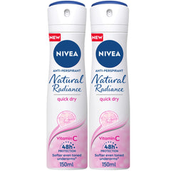 NIVEA Antiperspirant Spray for Women, 48h Protection, Natural Radiance, 2x150ml