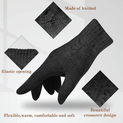 ELECDON Women Touch Screen Gloves - Winter Warm Gloves Touchscreen Mittens Thermal Fleece Lined Knitted Gloves for Outdoor - Black