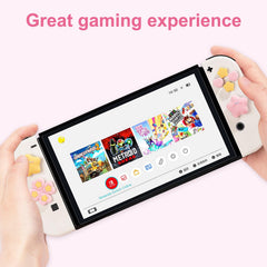 Jusy Cross D-Pad Button Caps Thumb Grips Set, Compatible with Nintendo Switch/OLED, Cute Star 3D Soft Silicone ABXY Buttons Sticker Joystick Cover Caps, Star Pink-Yellow