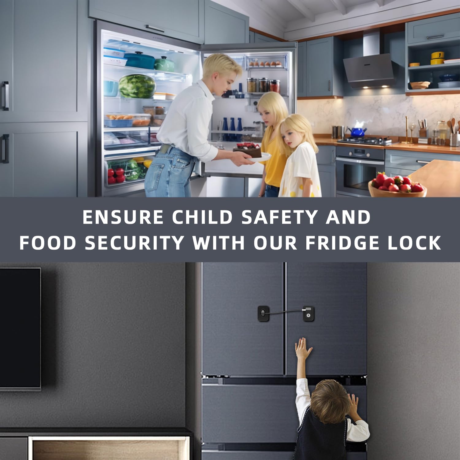 RORMGO Refrigerator Lock 2 Packs, Fridge Lock with Silicone Wire Protection Fridge Locks for Kids Easy to Use and Install Fridge Locks with Key Surface-Friendly Freezer Lock, Black