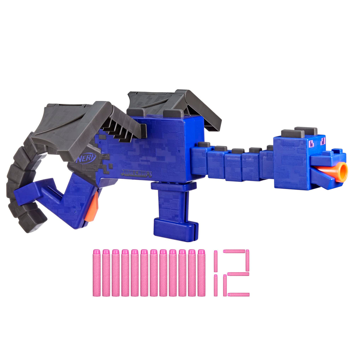 Nerf Minecraft Ender Dragon Blaster, 4-Dart Internal Clip, 12 Nerf Elite Foam Darts, Design Inspired by Minecraft Mob in the Game