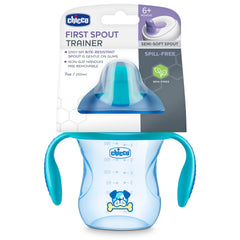 Chicco Semi-Soft Trainer with Bite-Resistant Spout and Spill-Free Lid 7oz.| Removable, Non-Slip Handles | Top-Rack Dishwasher Safe | Easy to Hold Ergonomic Indents | Blue| 6+ months