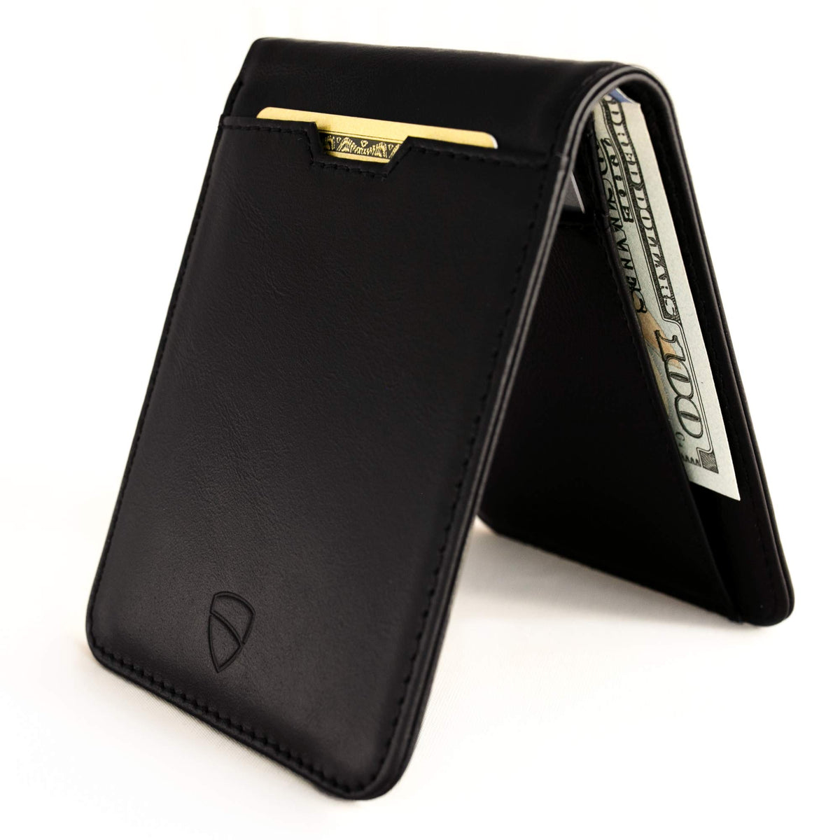 Vaultskin MANHATTAN Slim RFID Blocking Bifold Leather Wallet for Men - Minimalist Front Pocket Card Holder, Holds 9 Cards & Cash, Premium Italian Leather - Black