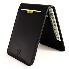 Vaultskin MANHATTAN Slim RFID Blocking Bifold Leather Wallet for Men - Minimalist Front Pocket Card Holder, Holds 9 Cards & Cash, Premium Italian Leather - Black