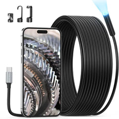 Teslong 50FT USB-C Borescope Inspection Camera with Light, Flexible Waterproof Endoscope Snake Cable, Compatible Only with iPhone 15/16, USB-C iPads & Android Phones for DIY Pipe & Drain Inspection