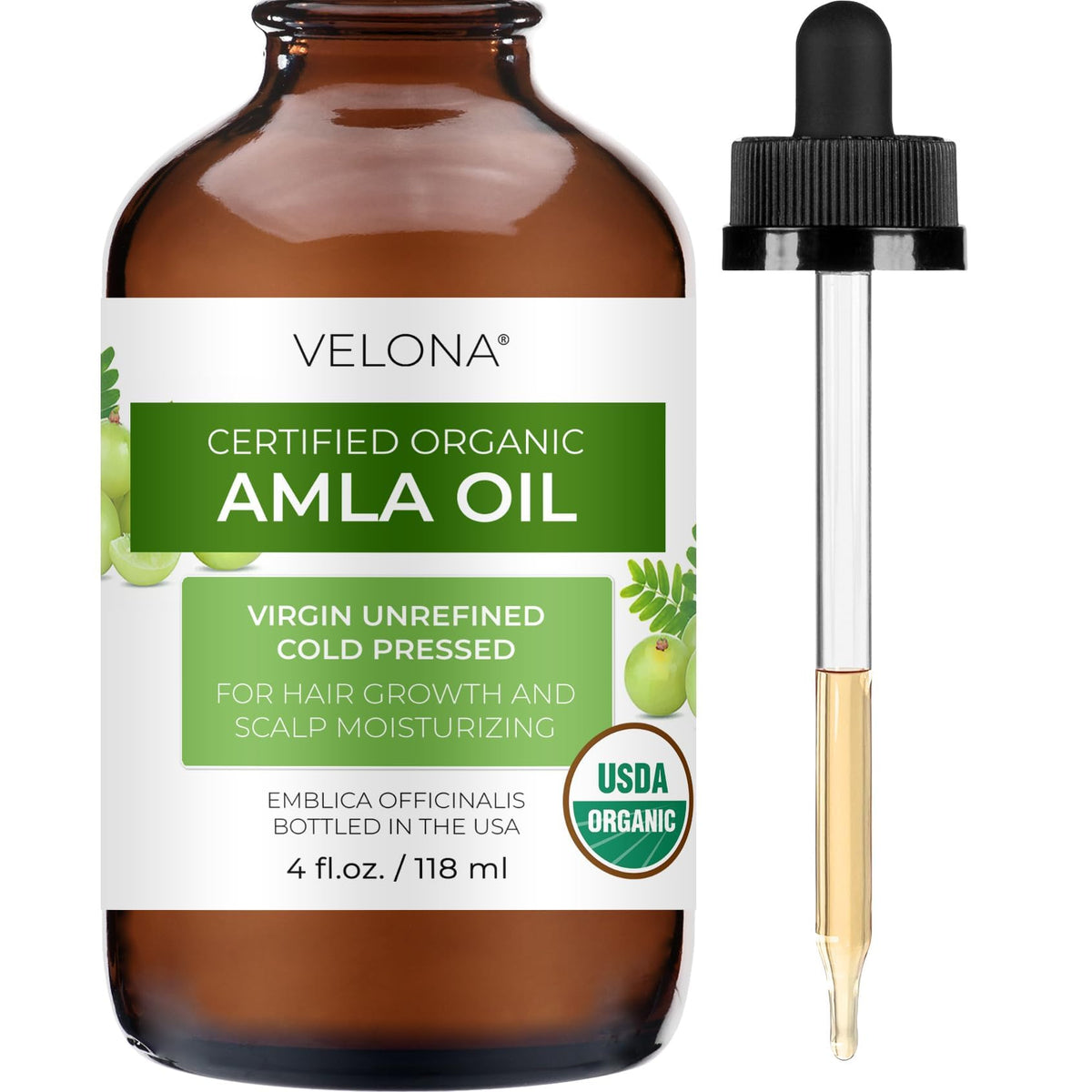 velona Amla Oil - 4 oz | 100% Pure and Natural Carrier Oil | Extra Virgin, Unrefined, Cold Pressed | Hair Growth, Body, Face & Skin Care | Use Today - Enjoy Results