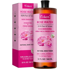 Yoken Pure Rose Water Toner for Face, 100% Natural Rosa Damascena Rose Hydrosol, Refreshing Rosewater for Hair, Skin, Aromatherapy, Hydrates & Soothes, Alcohol Free, Chemical Free - 32 Fl Oz