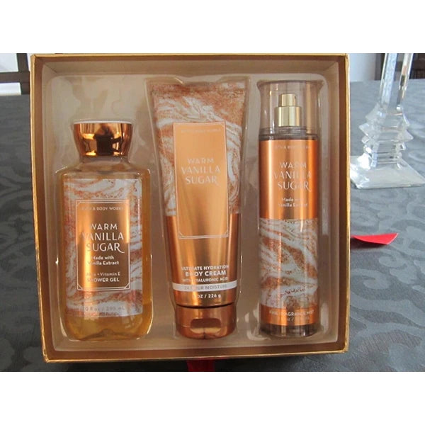 Bath & Body Works Warm Vanilla Sugar 3-Piece Gift Set – Body Cream, Shower Gel & Mist – Festive Holiday Box