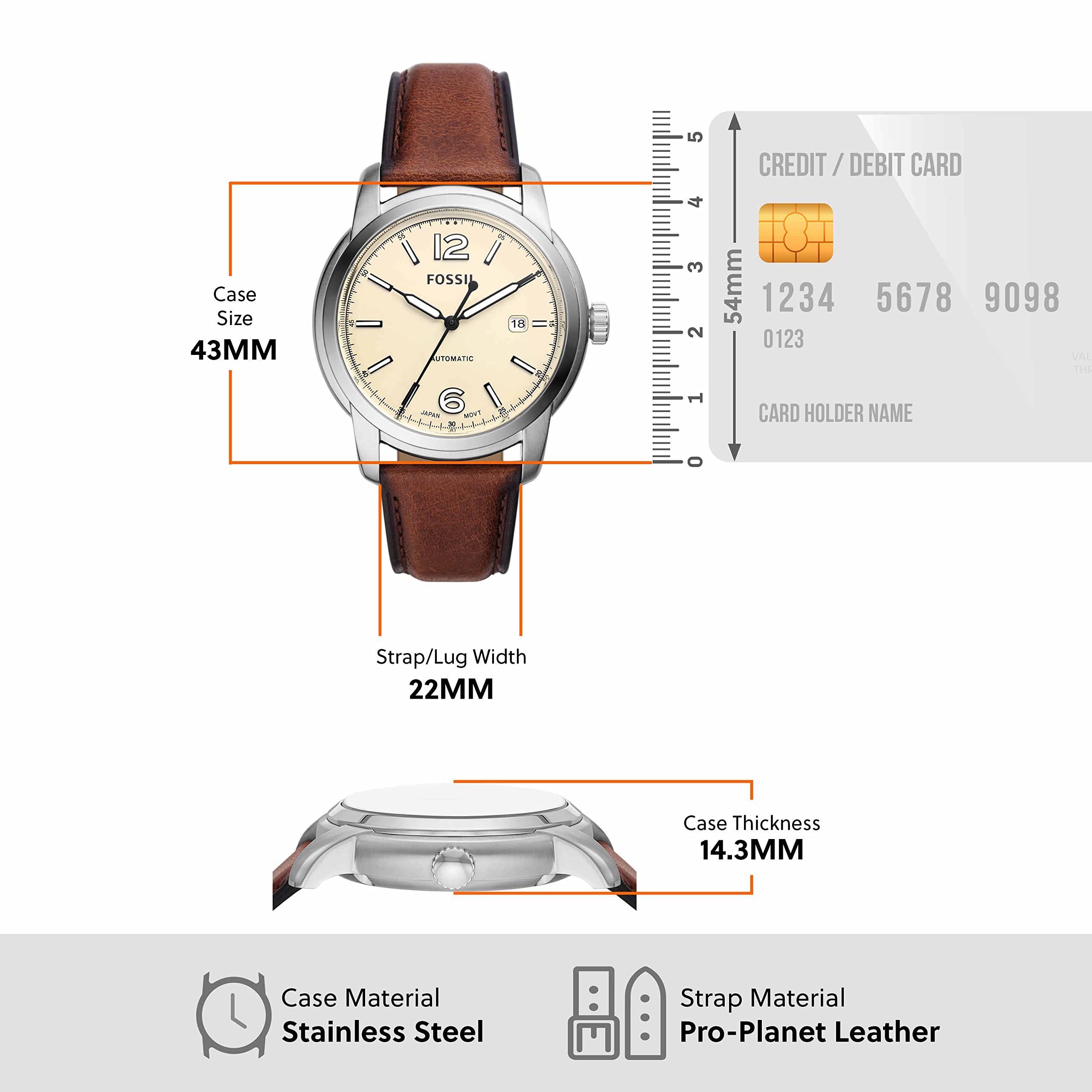 Fossil Heritage Automatic Brown LiteHide™ Leather Watch