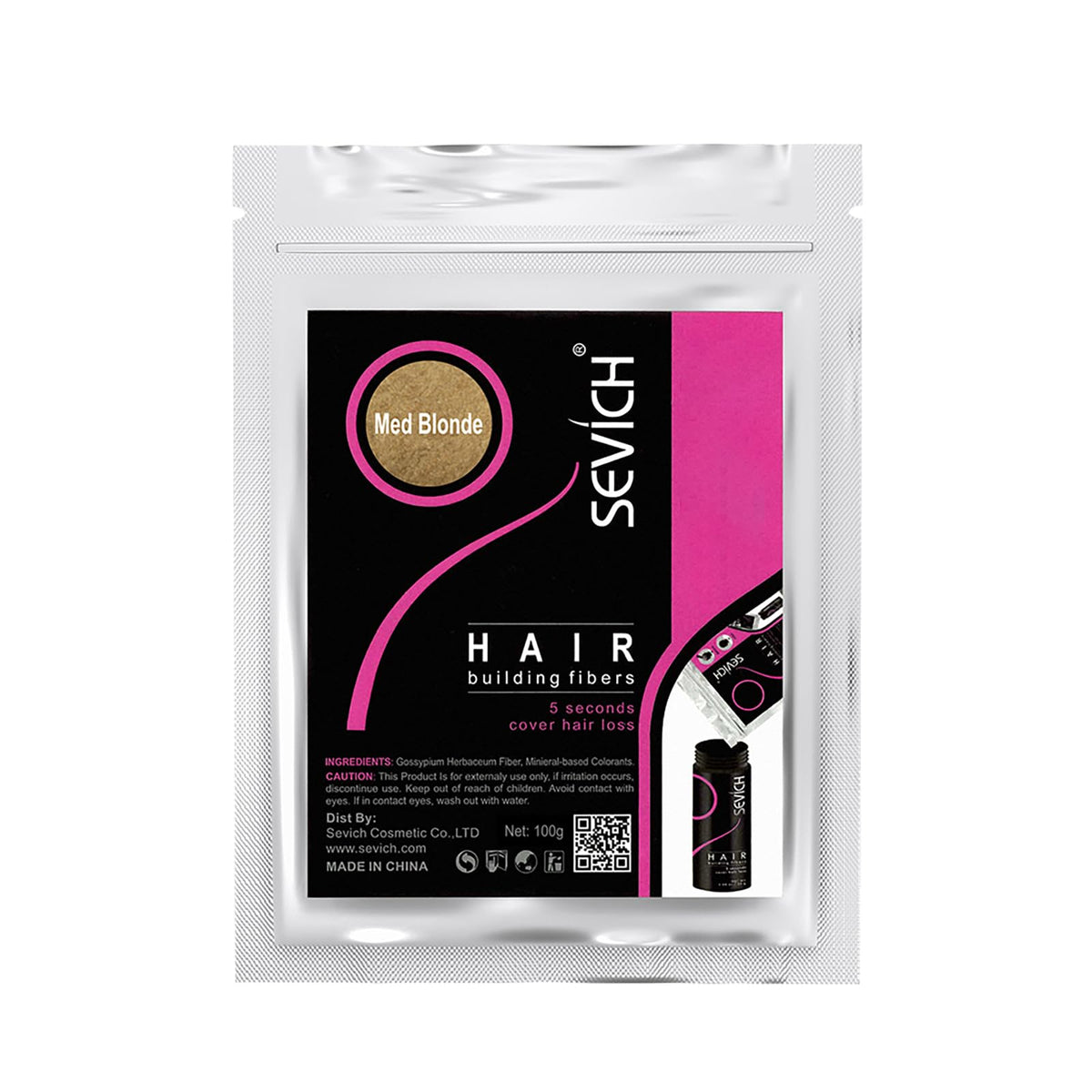 Sevitch Refillable Hair Fibers 100g - Compatible with Most Brand Bottles | Hair Building Fibers for Thinning Hair | Instant Volumizing Powder for Men & Women | Natural Coverage in 5 Seconds, Medium Blonde