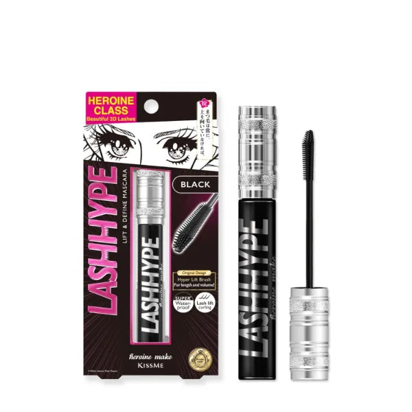 HEROINE MAKE by KISSME Lash Hype, Long-Lasting 3D Lashes for Lift & Define Mascara, Lengthening, Volumizing, Curling - Black