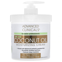 Advanced Clinicals, Coconut Oil Moisturizing Cream for Face, Hands, Elbows, Knees, and Body, Spa Size 454g