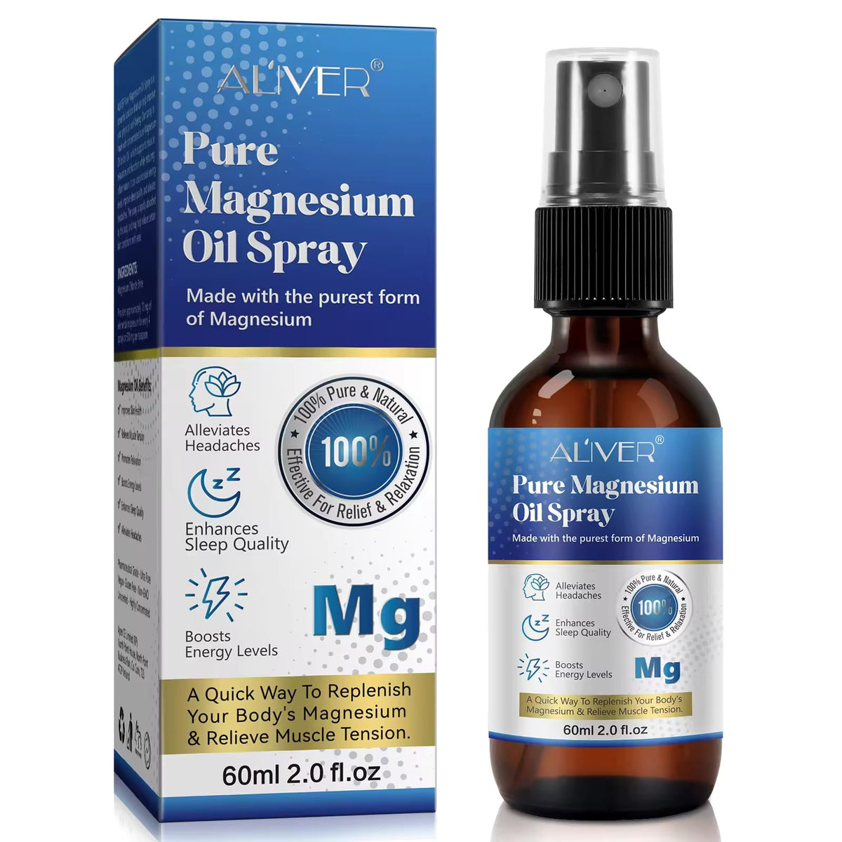 NIKITA.VIVI Pure Magnesium Oil Spray for Feet 60ML, 100% Pure & Natural Magnesium Spray for Better Sleep, Relief & Relaxation, Relieve Muscle Tension, Organic Magnesiums for Feet Magnesium Sprays