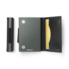 OGON Automatic Leather wallet Cascade Slim - Compact aluminum RFID blocking card holder - Up to 8 cards and banknotes - Platinium Black
