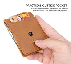 TRAVANDO Money Clip Wallet Atlanta Mens Front Pocket Slim RFID Blocking - Credit Card Holder - Mini Bifold - Cognac Brown