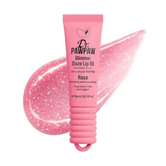 Dr. PawPaw Glimmer Glaze Rose Lip Oil 10ml, Hydrating Glossy Lip Oil with Sheer Rosy Tint and Subtle Shimmer, Non Sticky Vegan Lip Care for Glazed Glow