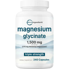 Triple Strength Magnesium Glycinate 1,500mg Per Serving, 240 Capsules | 500mg Per Capsule | Easily Absorbed Chelated Magnesium + Elemental Form | Healthy Muscle, Bones, & Mood Support | Non-GMO