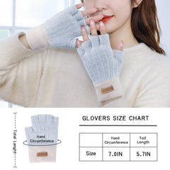 Fingerless Gloves for Women Warm - Winter Thermal Gloves Knitted Soft Half Fingers Mittens for Cold Weather Typing Working Driving - Blue/White