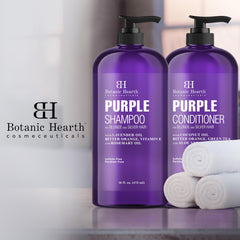 BOTANIC HEARTH Purple Shampoo and Conditioner Set - for All Shades of Blonde, Silver and Gray Hair - Enhances Highlights - Sulfate Free, Paraben Free, 16 fl oz each