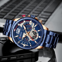 CURREN 8395 Men's Wrist Watch Chronograph Waterproof Sports Brand Luxury Military Style (BLUE)
