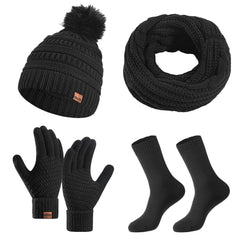 Cybrixus Winter Beanie Hat Scarf Touchscreen Gloves Set Knit Thick Fleece Lined Warm T Gloves Beanie Scarf Set for Men and Women Women Winter Hats 3 Piece Warmer Set, One Size - Black