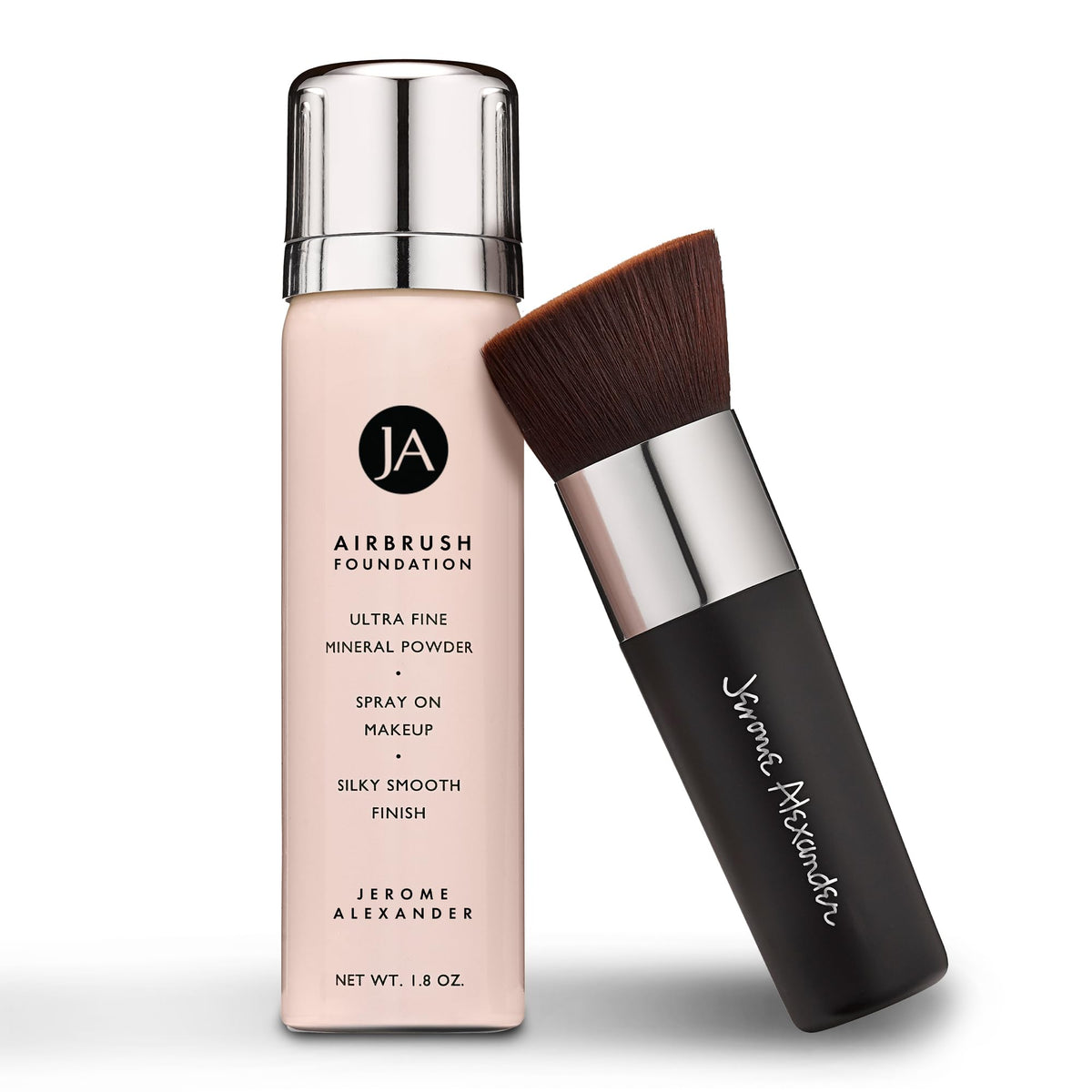 MagicMinerals AirBrush Foundation by Jerome Alexander – 2pc Set with Airbrush Foundation and Kabuki Brush - Spray Makeup with Anti-aging Ingredients for Smooth Radiant Skin (Warm Beige)