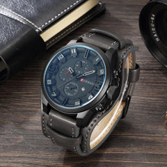 CURREN Leather Analogue - Digital Men's Watch (Grey Dial Grey Colored Strap)