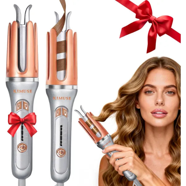 KIMUSE Automatic Rotating Curling Iron 1.25" – Fast Heating, 4 Temps, Anti-Scald, Tangle-Free, Dual Voltage Travel Hair Curler