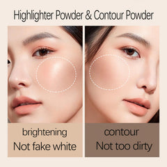 Contour Palette Bronzer Powder - 2 In 1 Matte Shimmer Highlighter Makeup - Contouring & Highlighting Makeup - Long Lasting Oil Control Bronzer Powder & Highlighter - Highly Pigmented Face Make-up