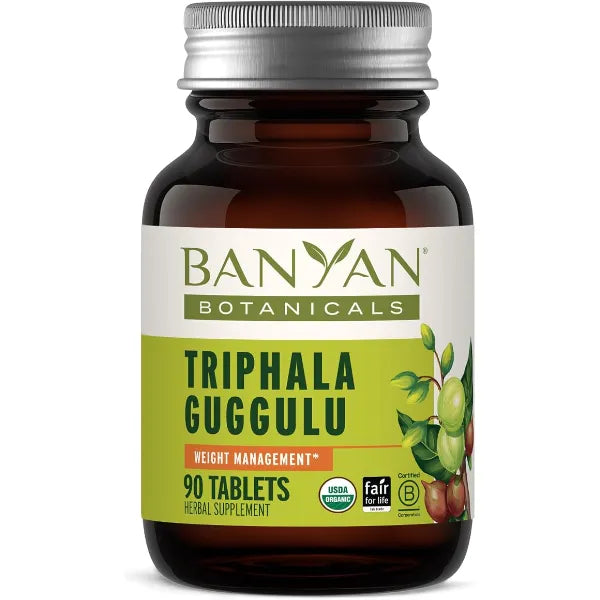 Banyan Botanicals Organic Triphala Guggulu Deep Tissue Detox & GI Tract Support Advanced Herbal Cleansing Supplement with Guggulu Resin Systemic Waste Elimination 90 Tablets USDA Organic