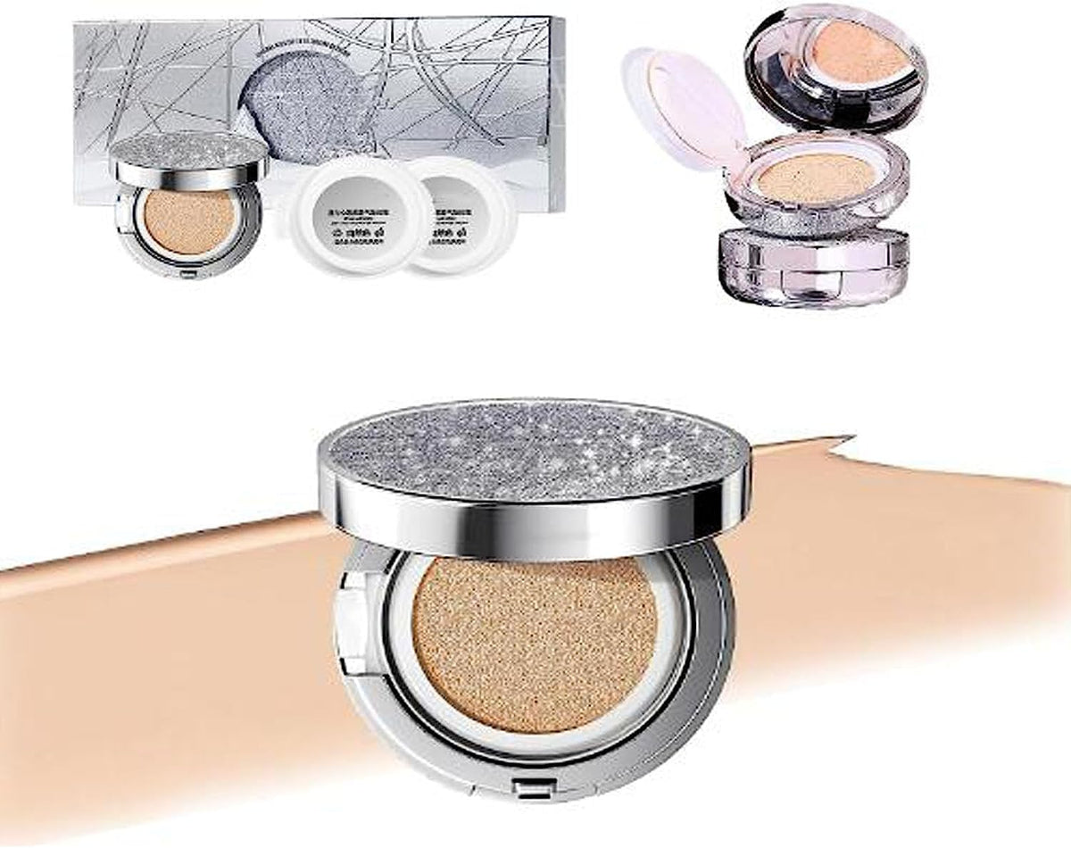Korean Foundation Makeup, 1+2 Air Cushion BB Cream Set, CC Cream Korean, Makeup Moisturizer Foundation Full Coverage for Flawless Makeup, Even Skin Tone (lvory)