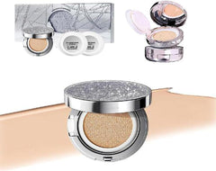 Korean Foundation Makeup, 1+2 Air Cushion BB Cream Set, CC Cream Korean, Makeup Moisturizer Foundation Full Coverage for Flawless Makeup, Even Skin Tone (lvory)