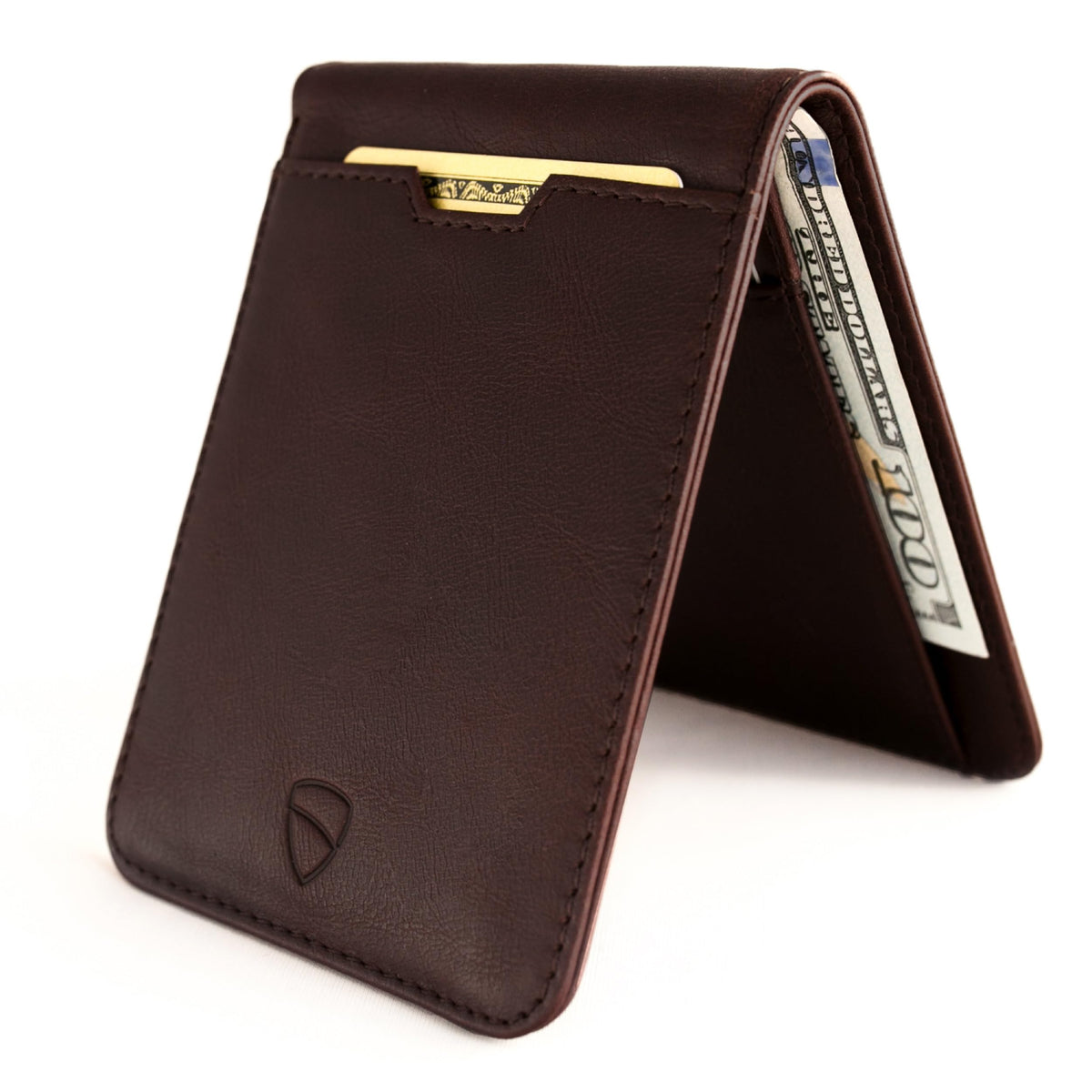 Vaultskin MANHATTAN Slim RFID Blocking Bifold Leather Wallet for Men - Minimalist Front Pocket Card Holder, Holds 9 Cards & Cash, Premium Italian Leather - Brown