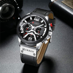 CURREN Herren-Armbanduhr, Quarz, analog, Kalender, Armbanduhr fr Herren, modische wasserdichte Armbanduhr mit Lederband - Silver