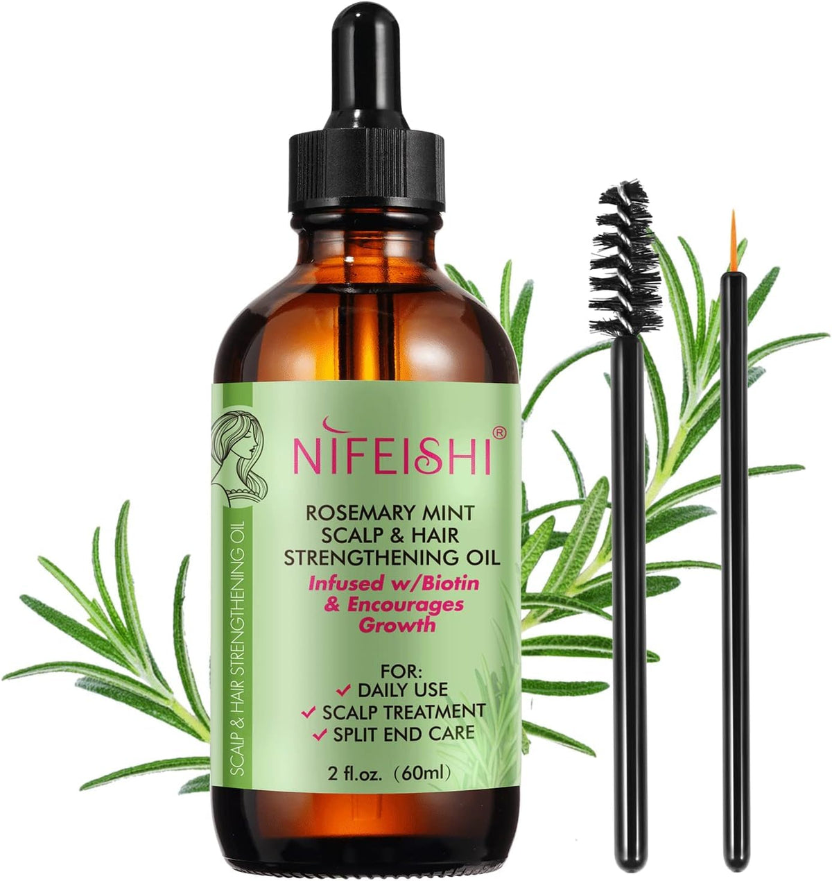 Rosemary Mint Oil 2.02 Oz/60ml, Cold Pressed Rosemary Oil with Biotin,Organic rosemary Oil for Hair Growth,100% Pure Essential Oils Serum for Scalp Treatment, Skin Care,Hair Loss, Blood Circulation