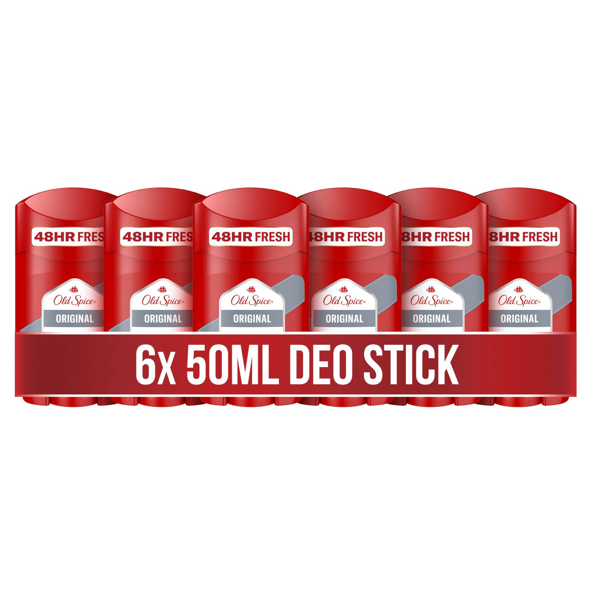 Old Spice Original Deodorant Stick for Men, 6 x 50ml, 48hr, Long-lasting, Perfume-quality fragrance, 0% Aluminum Salt, Doesn't stain black and white, Made with 50% recycled plastic