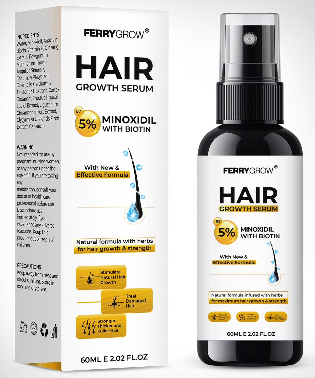 5% Minioxidil, Hair Growth Serum, Regrowth Treatment For Thickens Hair,Promotes Hair Density Help to Stop Thinning loss stimulates Hair Growth, Regain Hair Serum with Biotin