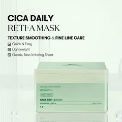 VT COSMETICS CICA Reti-A Mask Sheet 30ea | Retinol Complex for Daily Care, Instant Glow Mask, Easy & Quik, Gentle for All Skin, Korean Skincare