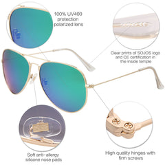 SOJOS Classic Aviator Polarized Sunglasses Mirrored UV400 Lens SJ1054