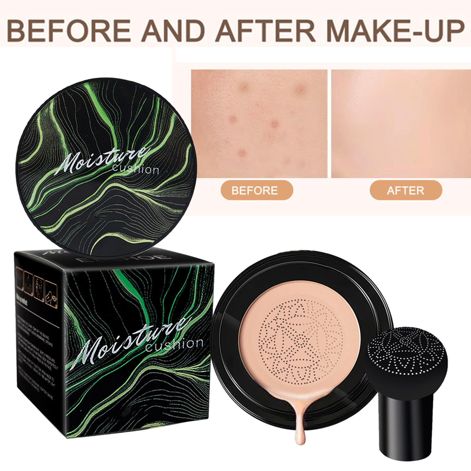 Makeup Base Mushroom Head,Air Cushion Liquid Foundation,Air Cushion BB,Liquid Foundation Mushroom,Natural Moisturizing Full Coverage Foundation,Brightening Pigment BB Cream Foundation for Women